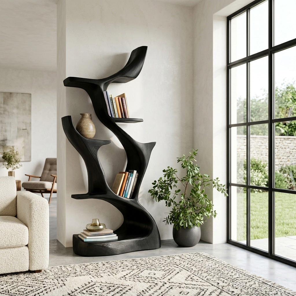 Abstract Sculptural Wooden Bookshelf For Living Room Lynnsnail