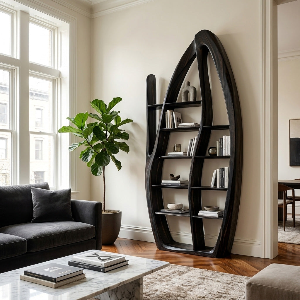 Organic Style Sculptural Wooden Bookshelf For Living Room Lynnsnail