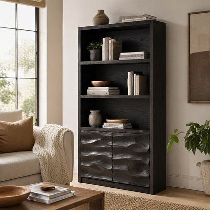 Minimal Wooden Bookshelf With Wavy Drawer Front For Home Lynnsnail