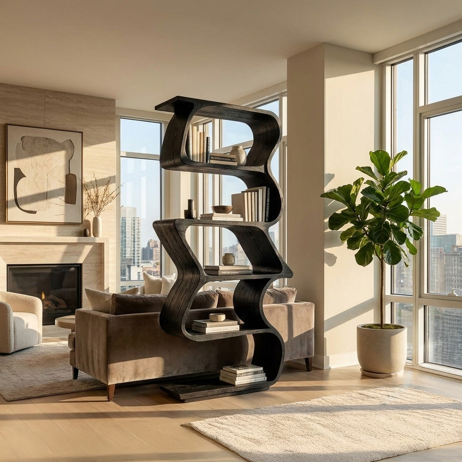 Modern Sculptural Wooden Bookshelf For Home Display Lynnsnail