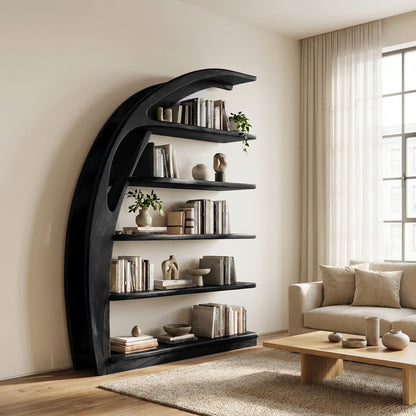 Minimal Curved Wooden Bookshelf For Living Room Display Lynnsnail