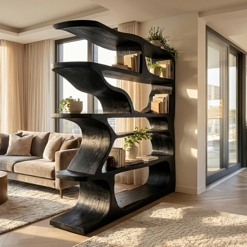 Contemporary Artistic Wooden Bookshelf For Living Room Storage Lynnsnail