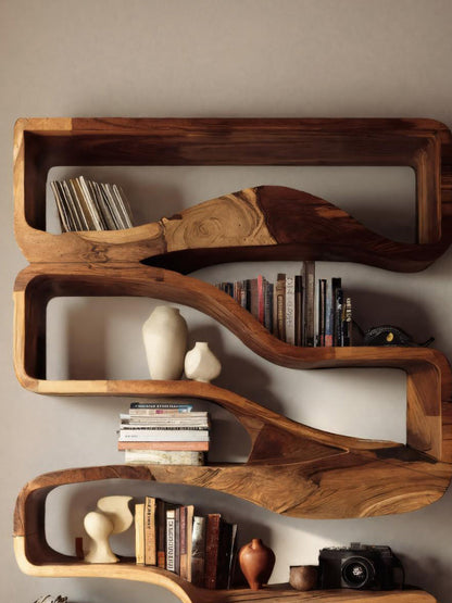 Modern Curved Bookshelf With Flowing Design For Bedroom Lynnsnail