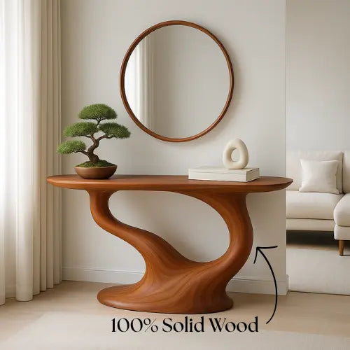 Handcrafted Solid Wood Zenflow Console Table – Modern Organic Form Lynnsnail