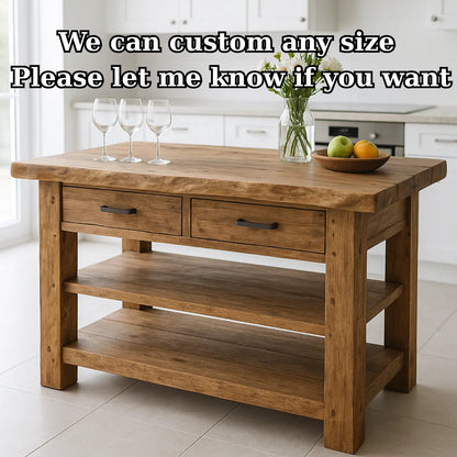 Handcrafted Solid Wood Kitchen Island - Live-Edge Top, 2 Drawers & Shelves Lynnsnail