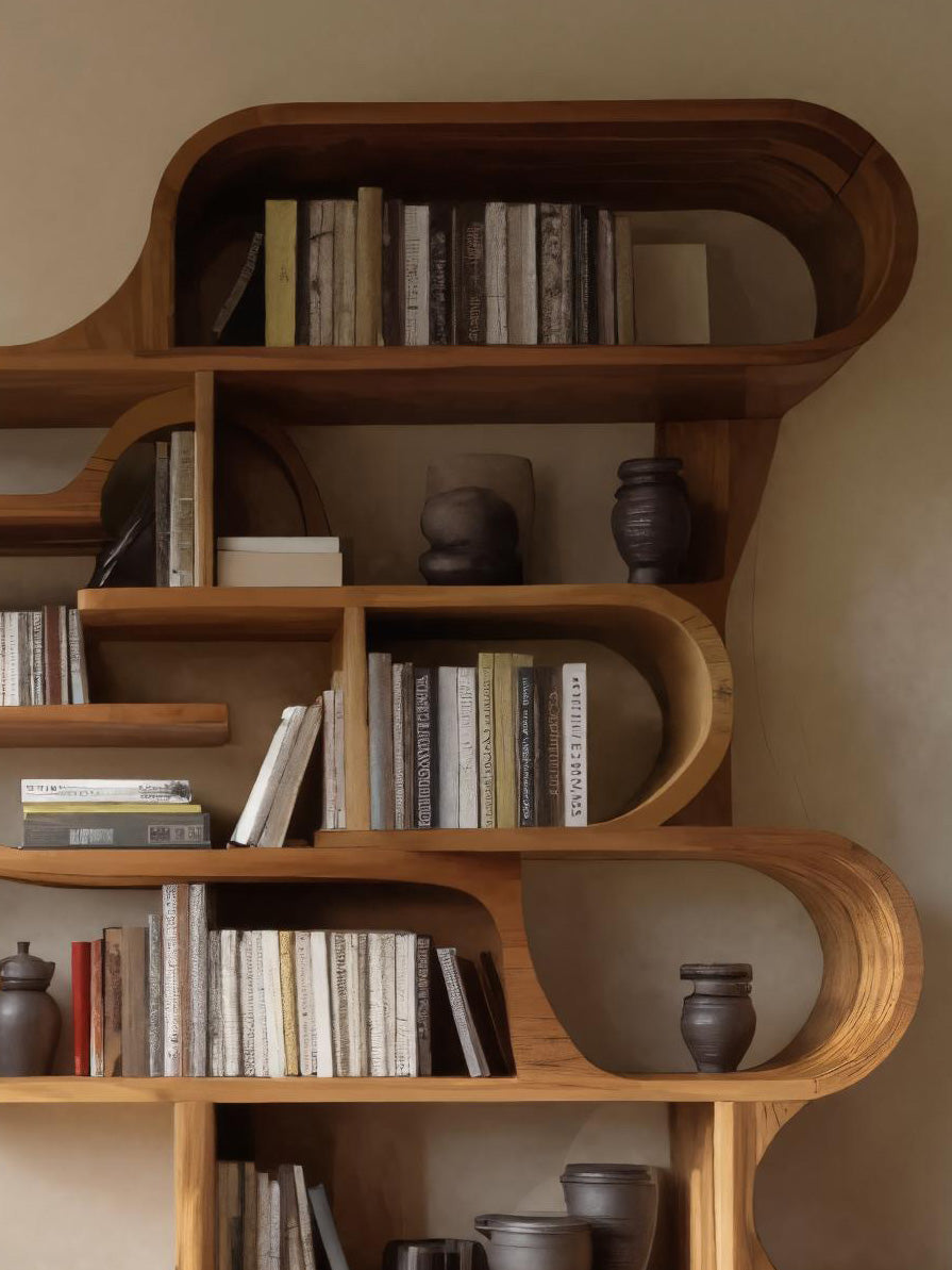 Modern Sculptural Bookshelf With Curved Design For Living Room Or Office Lynnsnail