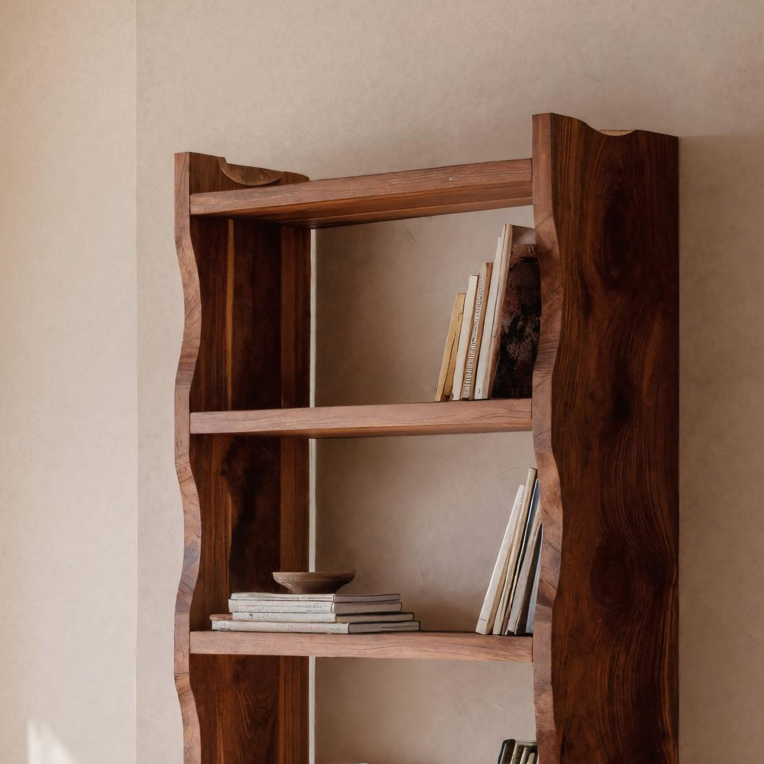 Modern Vertical Bookshelf With Natural Grain Design For Living Lynnsnail