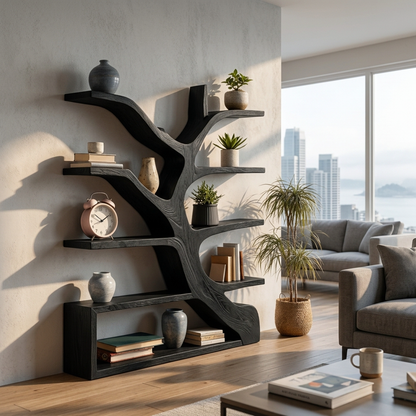 Organic Wooden Bookshelf Branch Form For Home Interior Lynnsnail