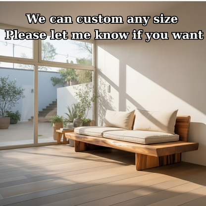 Handcrafted Solid Wood Sofa – Low Minimalist Design with Natural Live Edge and Linen Cushions Lynnsnail