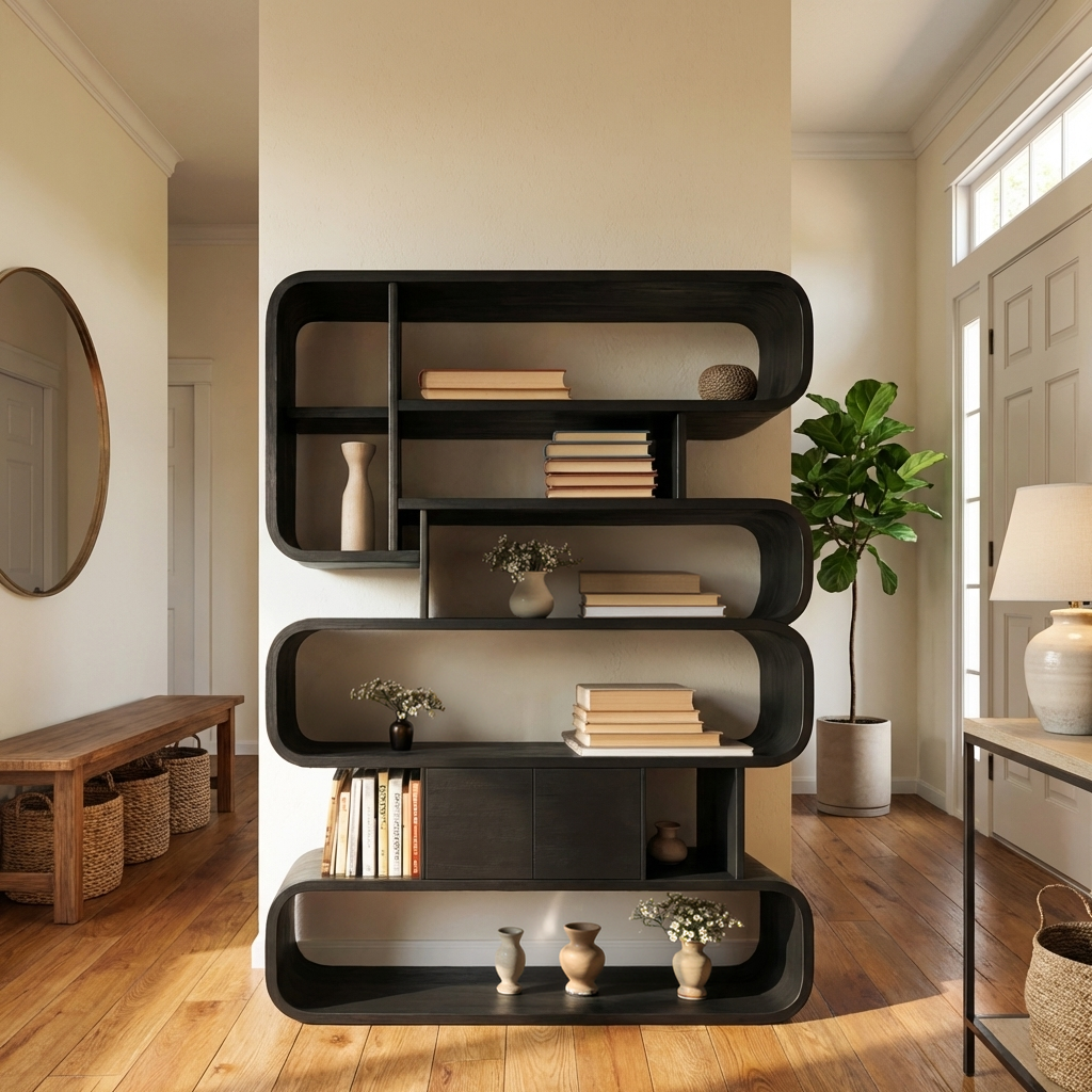 Statement Natural Wood Bookshelf With Rounded Form For Home Lynnsnail