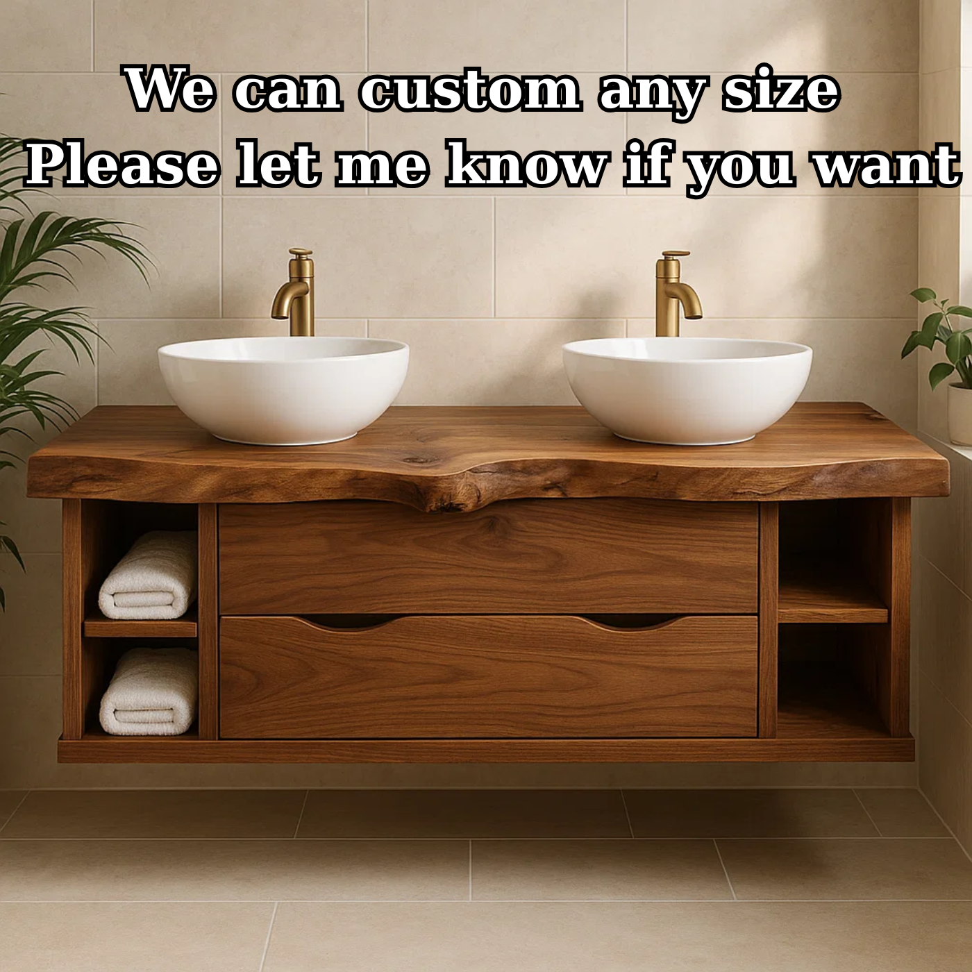 Handcrafted Solid Wood Live-Edge Double Vanity - Rustic Floating Console with Storage Lynnsnail