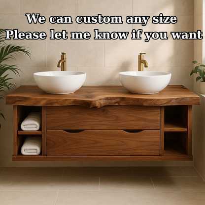 Handcrafted Solid Wood Live-Edge Double Vanity - Rustic Floating Console with Storage Lynnsnail