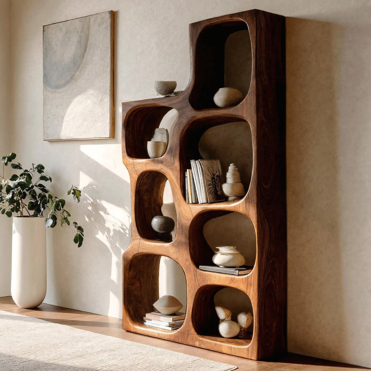 Organic Sculptural Wooden Bookshelf For Modern Living Room Lynnsnail