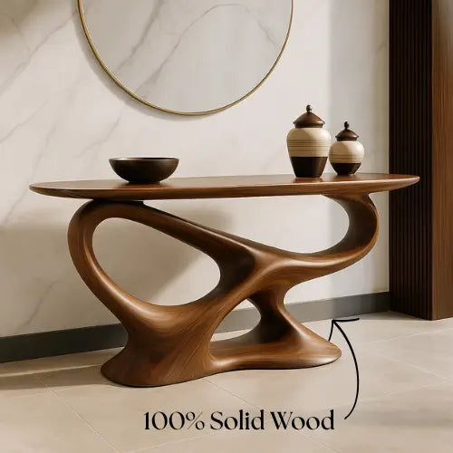 Handcrafted Solid Wood Axis Console Table – Contemporary Organic Form Lynnsnail