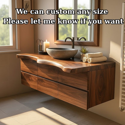 Handcrafted Solid Wood Vanity - Wide Floating Live Edge Cabinet with Drawers Lynnsnail