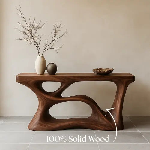 Handcrafted Solid Wood Mirage Console Table – Contemporary Organic Sculpture Lynnsnail