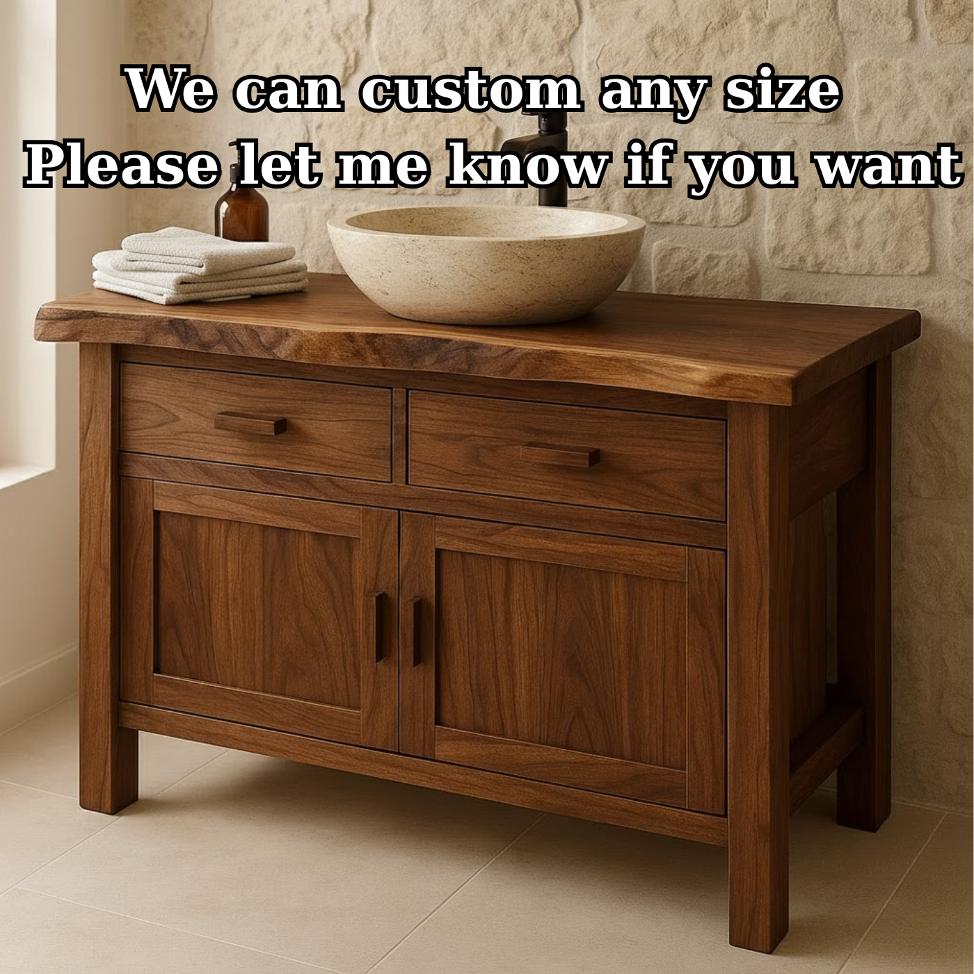 Handcrafted Solid Wood Bathroom Vanity - Live Edge Top Cabinet with Drawers & Doors Lynnsnail