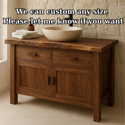Handcrafted Solid Wood Bathroom Vanity - Live Edge Top Cabinet with Drawers & Doors Lynnsnail