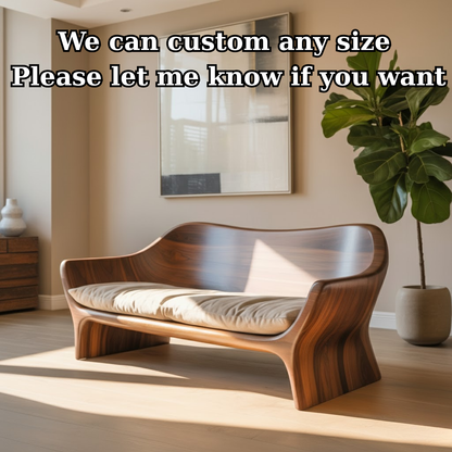 Handcrafted Solid Walnut Sofa – Sculptural Organic Wood Couch with Smooth Curves and Cushion Seat Lynnsnail