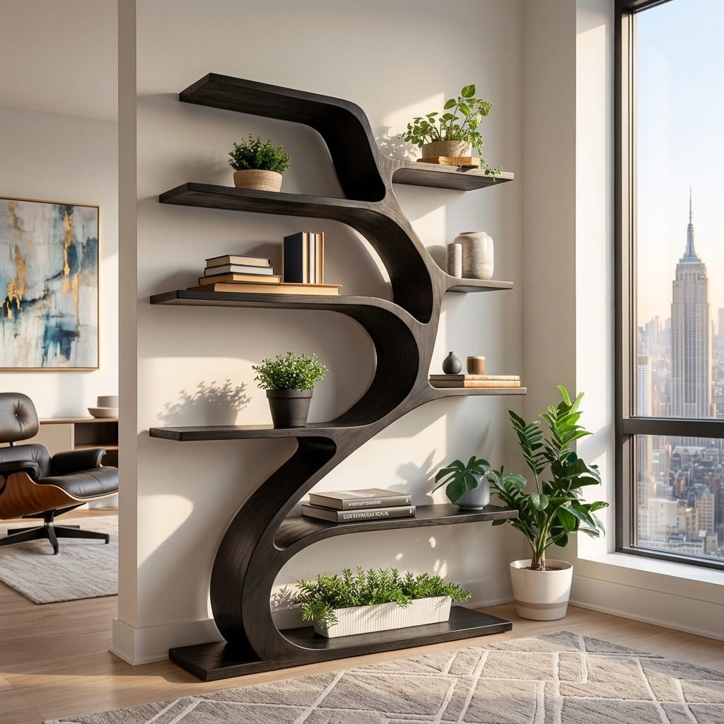 Minimal Natural Wood Bookshelf Branch Design For Interior Space Lynnsnail