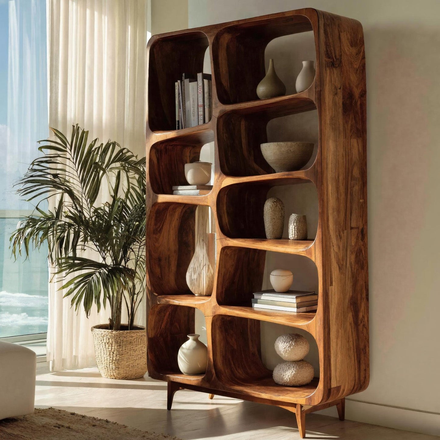 Contemporary Solid Wood Bookshelf For Coastal Interior Lynnsnail