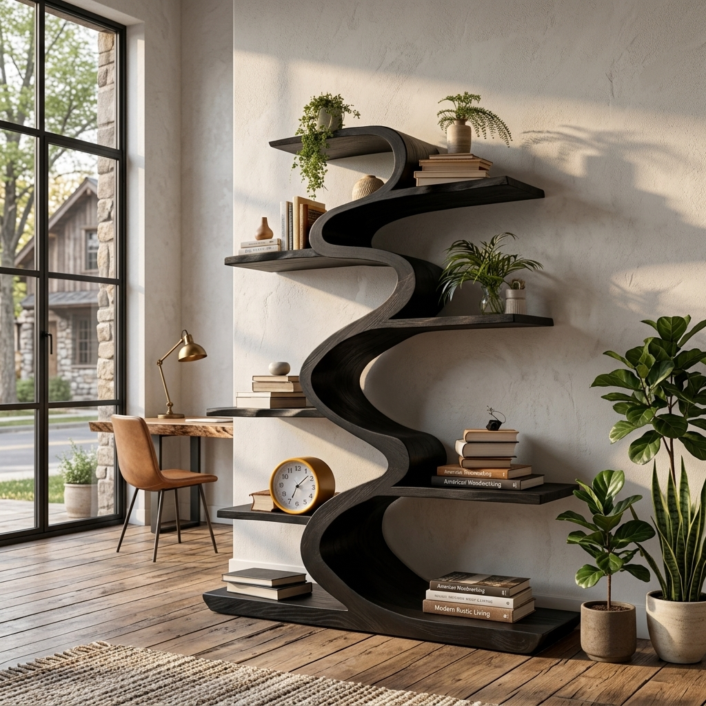 Modern Wooden Bookshelf Flowing Form For Living Room Lynnsnail