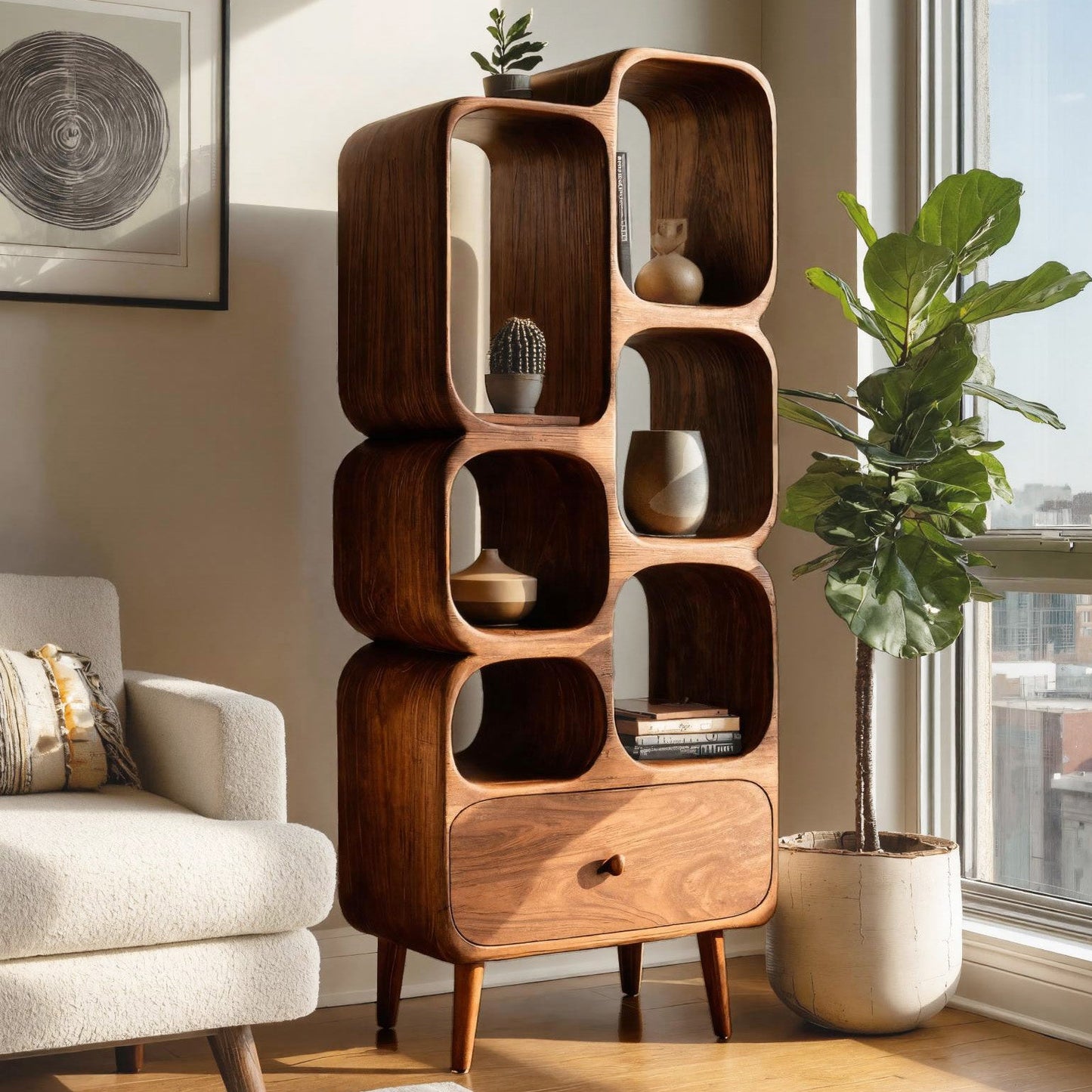 Modern Wood Bookshelf With Open Compartments For Living Decor Lynnsnail