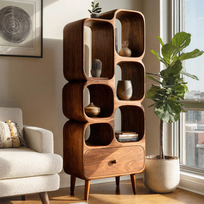 Modern Wood Bookshelf With Open Compartments For Living Decor Lynnsnail