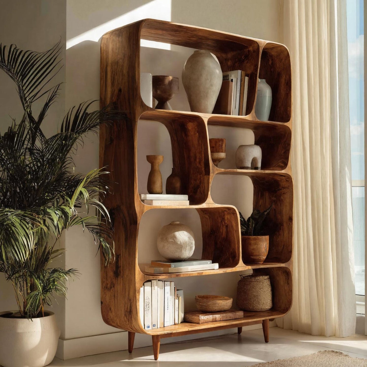 Mid Century Wood Bookshelf For Home Interiors Lynnsnail