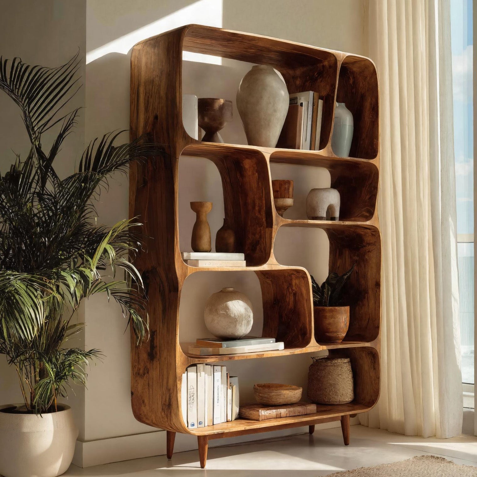Mid Century Wood Bookshelf For Home Interiors Lynnsnail
