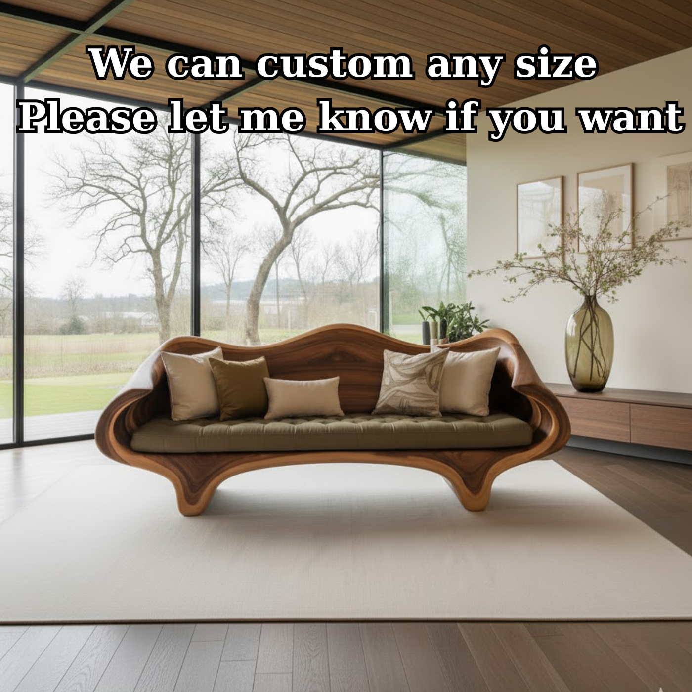 Handcrafted Solid Wood Sofa – Sculptural Organic Wood Couch with Artistic Curves and Cushion Seat Lynnsnail