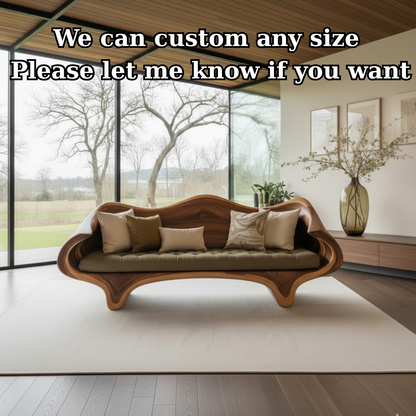 Handcrafted Solid Wood Sofa – Sculptural Organic Wood Couch with Artistic Curves and Cushion Seat Lynnsnail