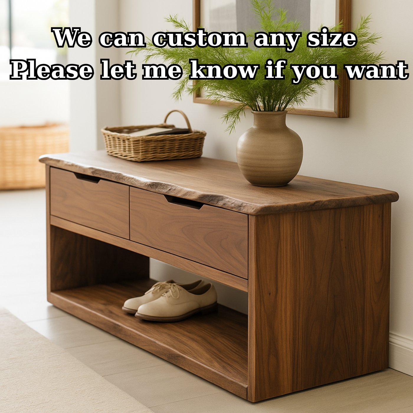 Handcrafted Solid Wood Bench – Live-Edge Entryway Bench with Drawers Lynnsnail