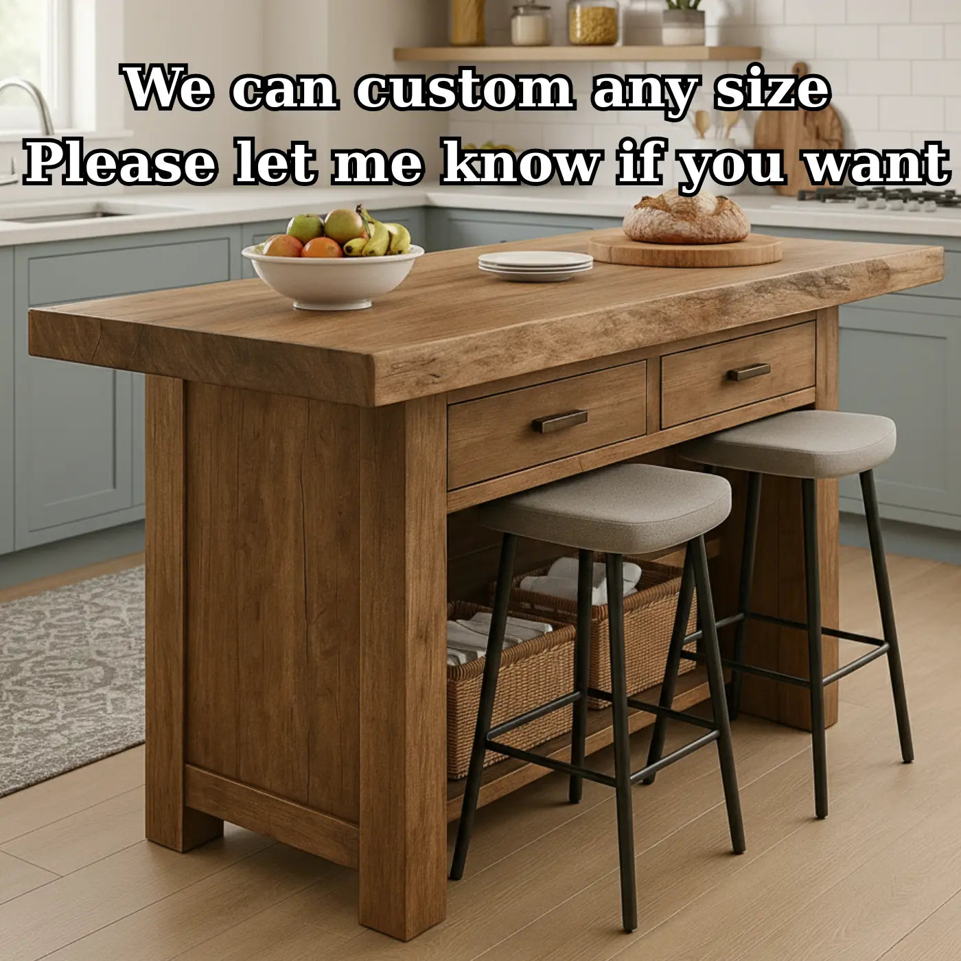 Handcrafted Solid Wood Kitchen Island - Rustic Live-Edge Counter & Storage Lynnsnail
