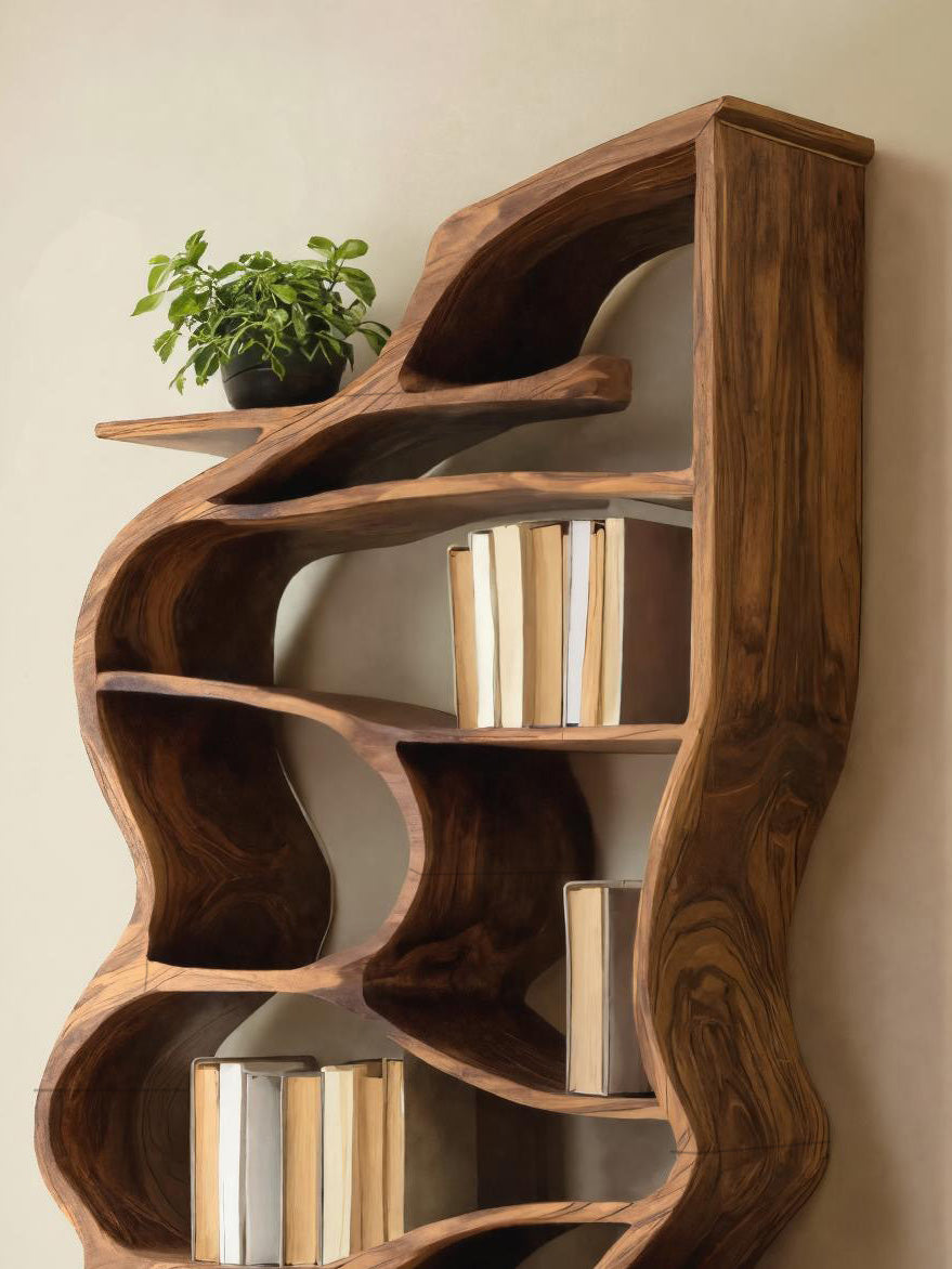 Handcrafted Sculpted Bookshelf With Organic Design For Living Room Or Office Lynnsnail