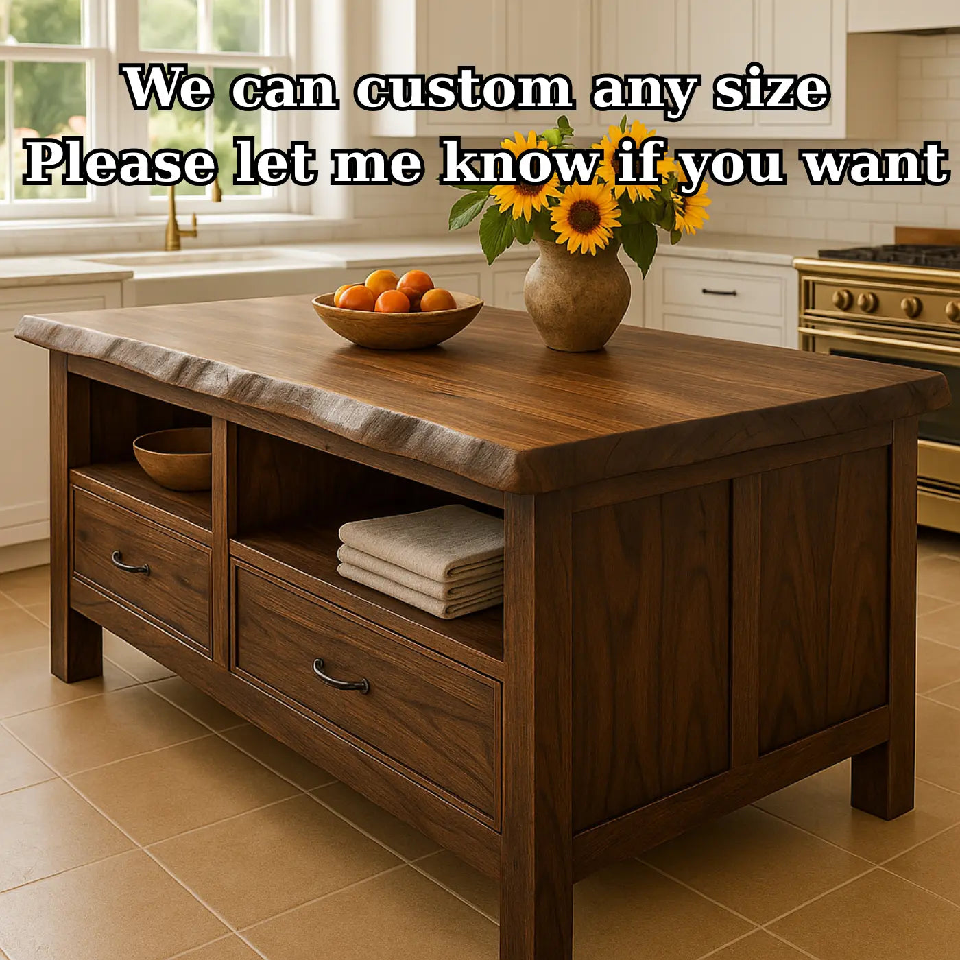 Handcrafted Solid Wood Kitchen Island - Live-Edge & Storage Lynnsnail