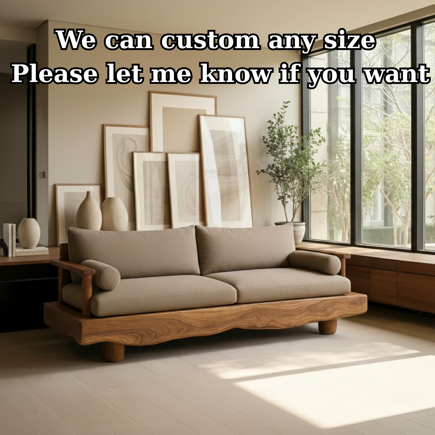 Handcrafted Solid Wood Sofa – Rustic Live Edge Wood Couch with Modern Minimalist Cushion Design Lynnsnail