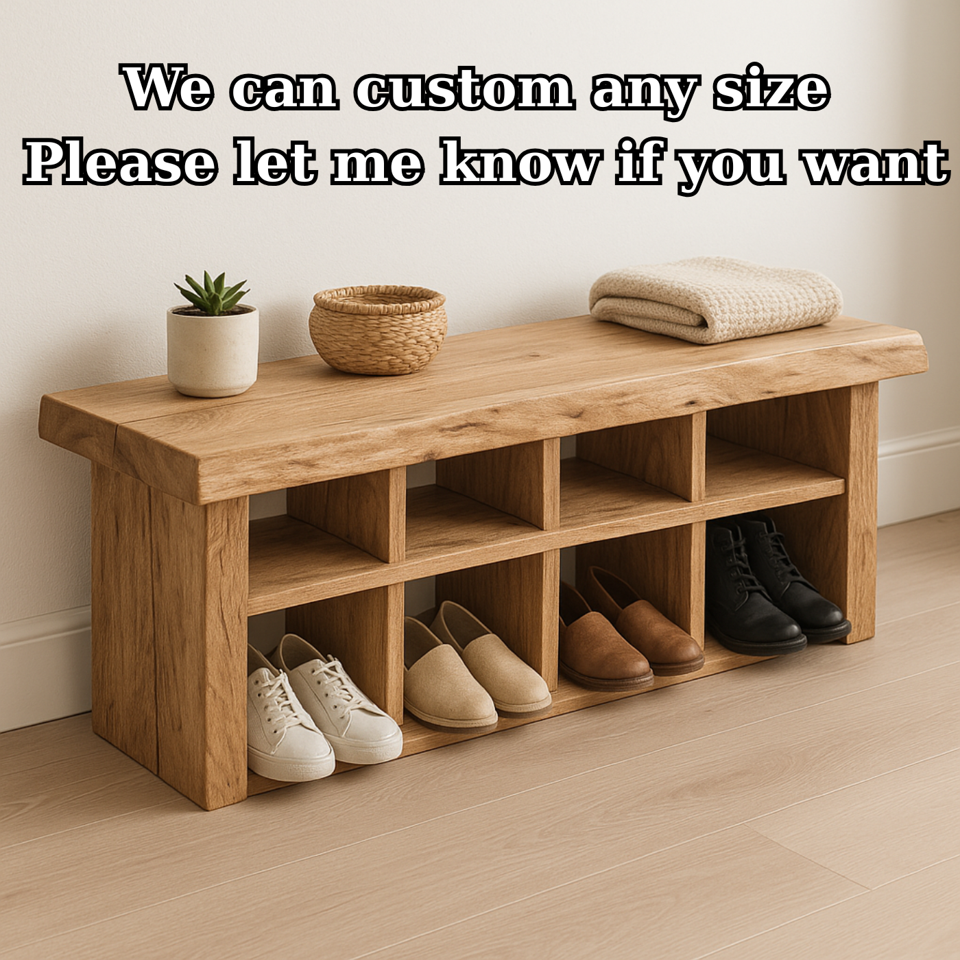 Handcrafted Solid Wood Bench with Shoe Compartments – Modern Rustic Hallway Storage Lynnsnail