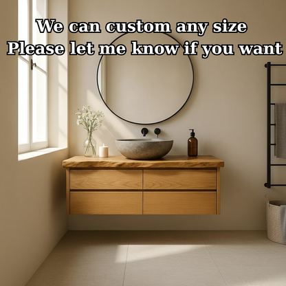 Handcrafted Solid Wood Floating Bathroom Vanity with Live Edge Top - Minimalist Modern Design Lynnsnail