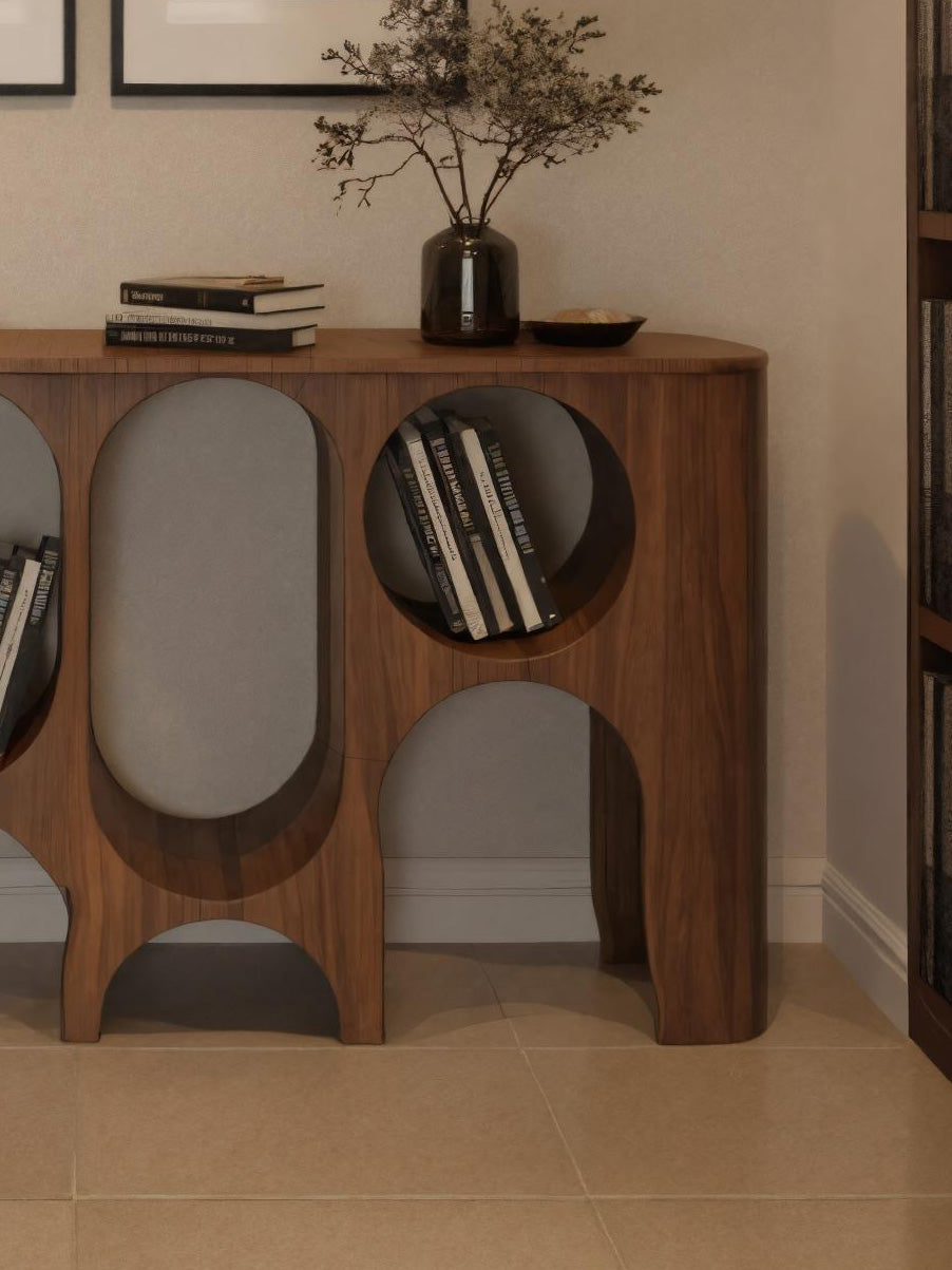 Modern Carved Console Table With Circular Cutout For Entryway Lynnsnail