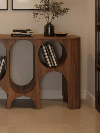 Modern Carved Console Table With Circular Cutout For Entryway Lynnsnail
