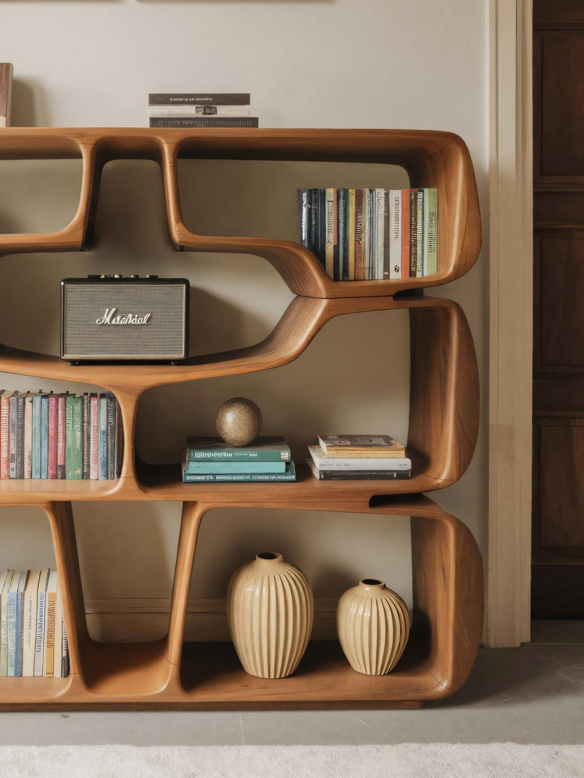 Modern Sculptural Bookshelf With Organic Curves For Living Room Lynnsnail