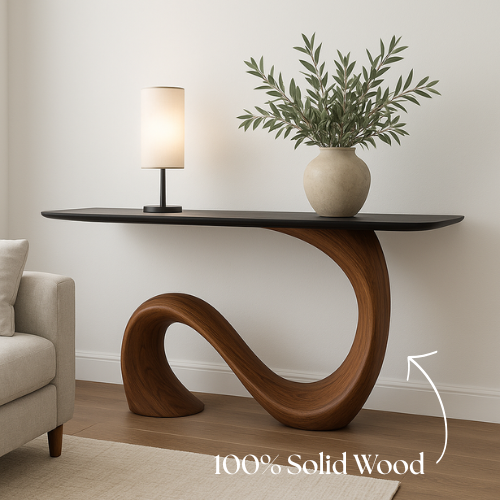Handcrafted Solid Wood Wave Console Table – Modern Sculptural Form Lynnsnail