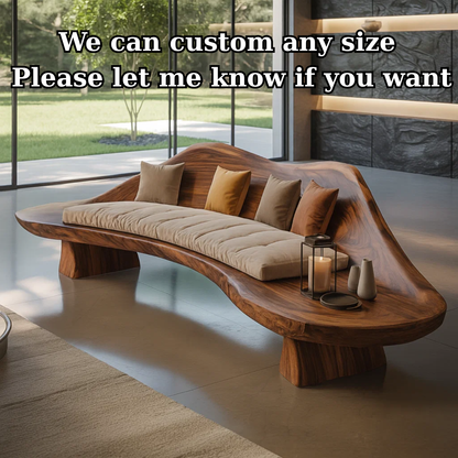 Handcrafted Solid Wood Sofa – Sculptural Wave-Form Wood Couch with Organic Curves and Cushion Seat Lynnsnail