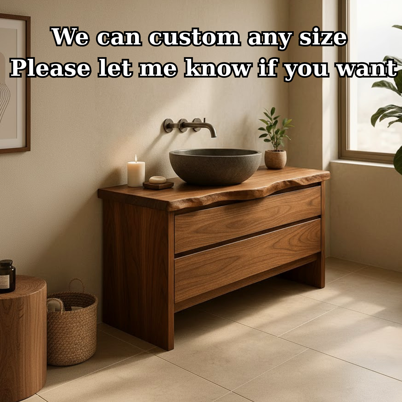 Handcrafted Solid Wood Bathroom Vanity with Live Edge Top - Rustic Modern Washstand Lynnsnail