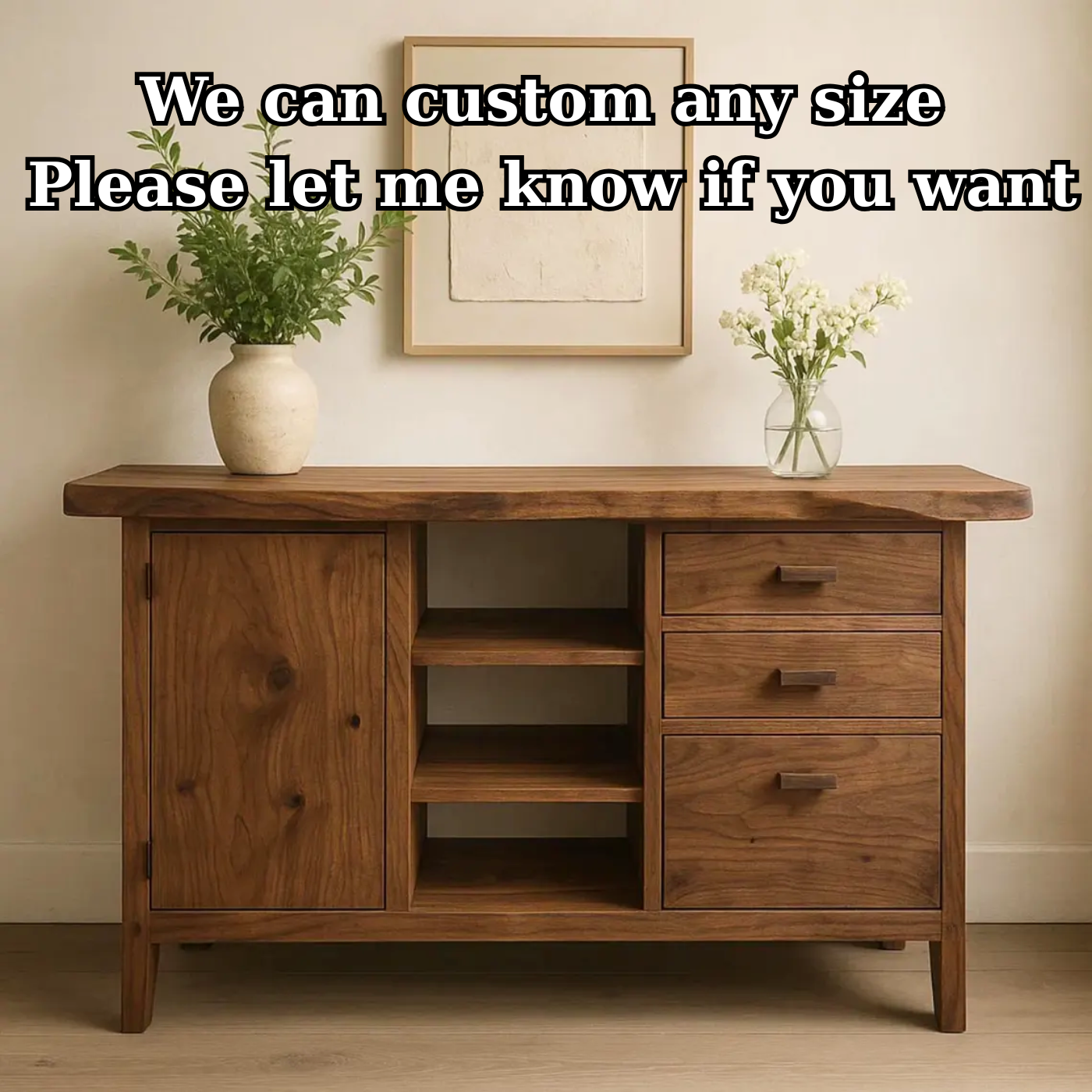 Handcrafted Solid Wood Console Table – Live-Edge Slab with Cabinet and Drawers Lynnsnail