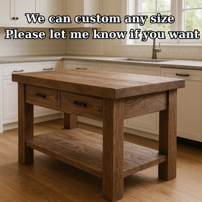 Handcrafted Solid Wood Kitchen Island - Rustic Live-Edge Counter & Storage