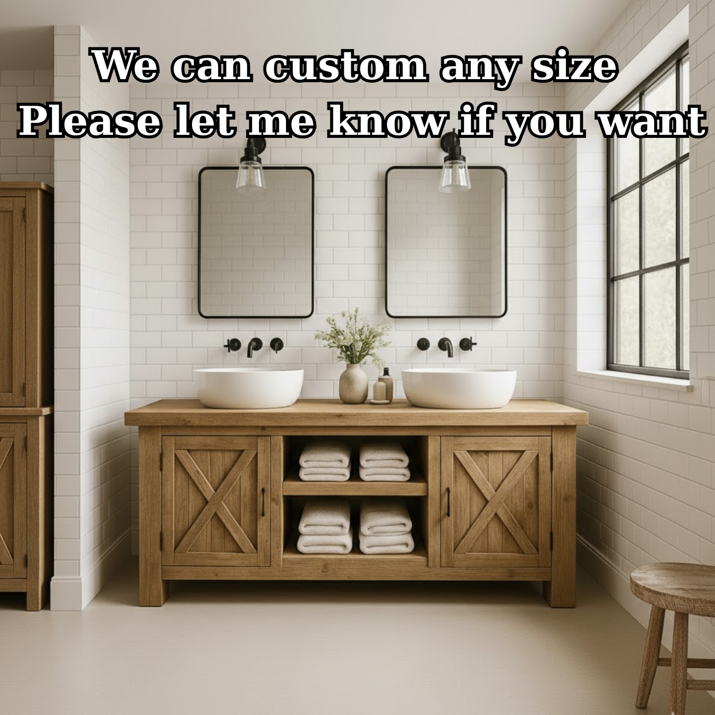 Handcrafted Solid Wood Bathroom Vanity - Farmhouse Double Sink Cabinet - Rustic Oak Storage Furniture Lynnsnail