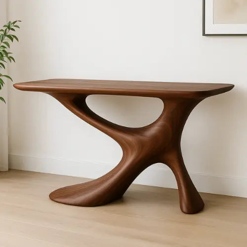 Handcrafted Solid Wood Wave Console Table – Contemporary Organic Form Lynnsnail