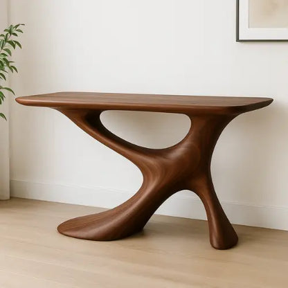 Handcrafted Solid Wood Wave Console Table – Contemporary Organic Form Lynnsnail